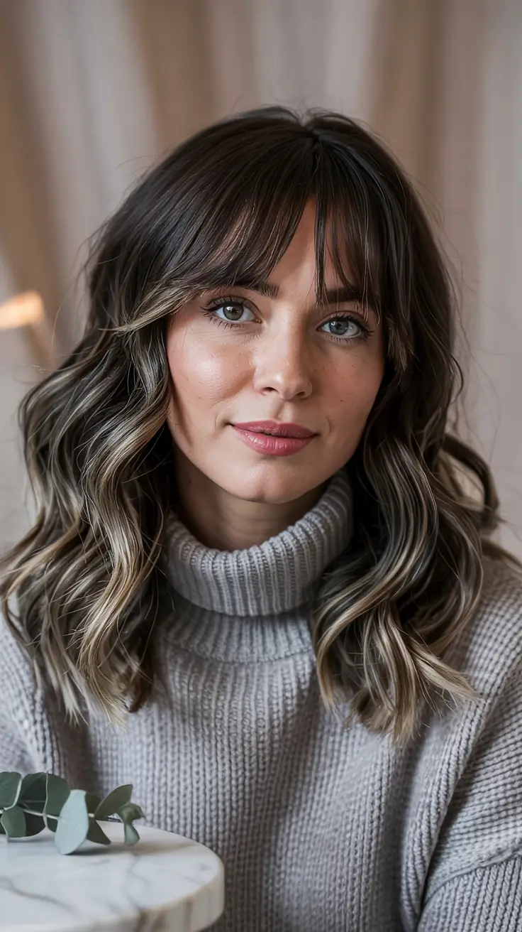 winter haircuts for round faces textured medium waves with bottleneck bangs