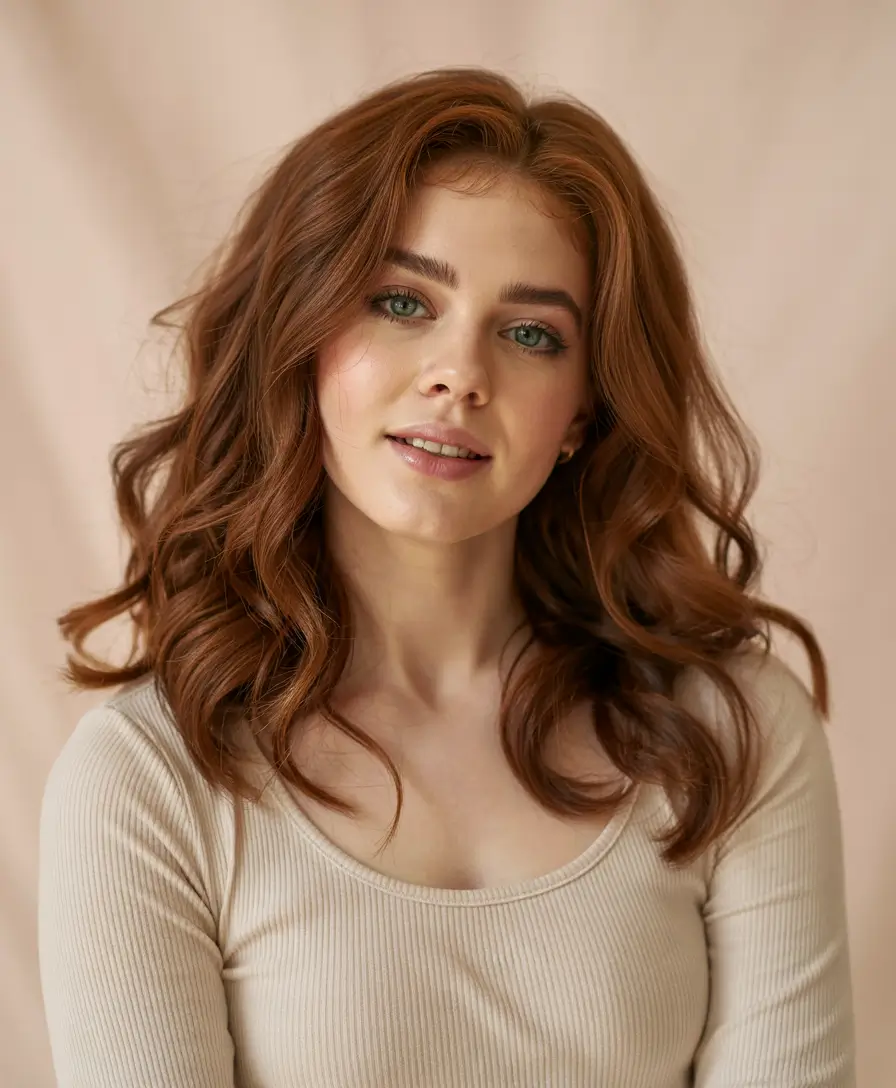 winter haircuts for round faces Soft Copper Curls for a Winter Glow