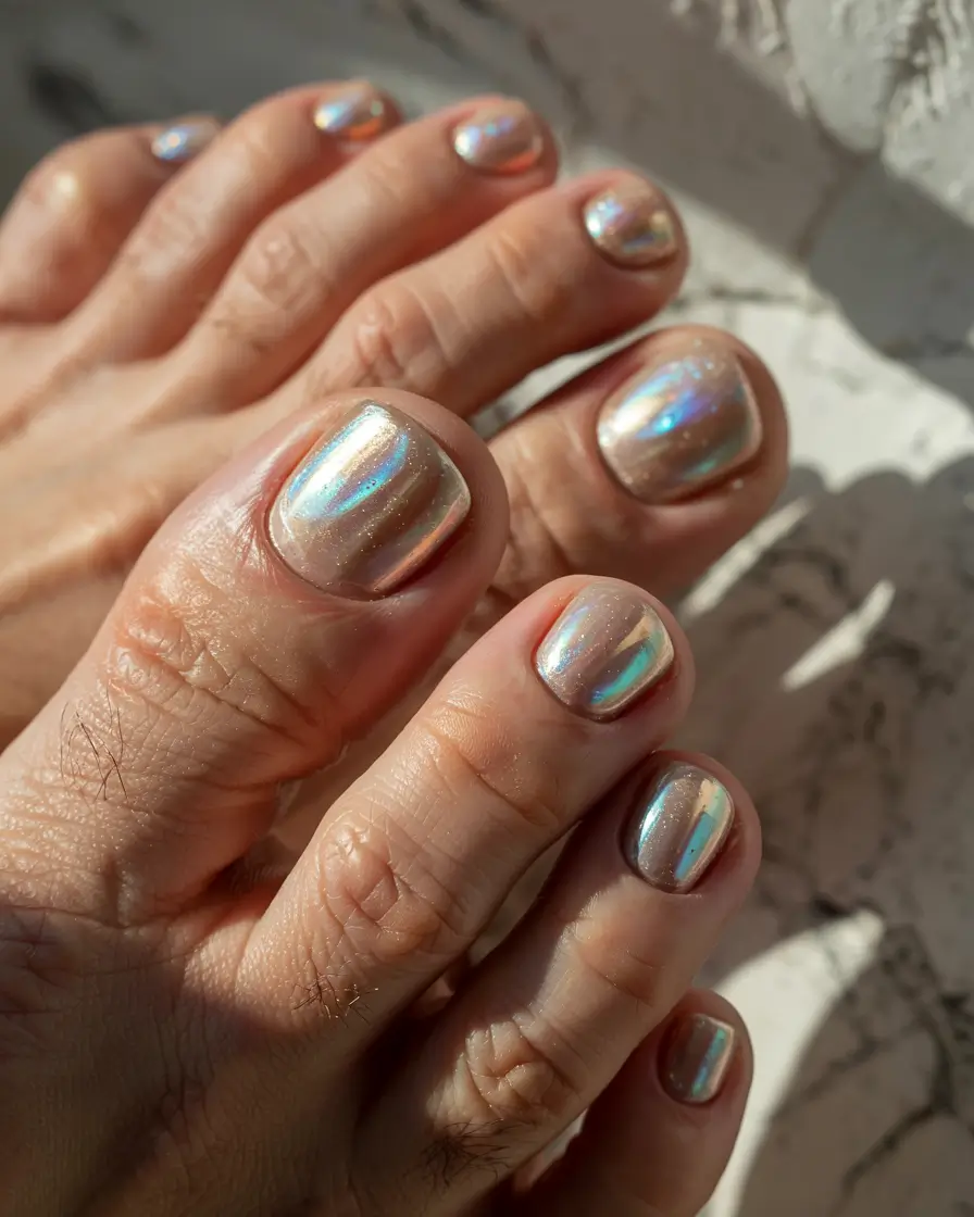 winter nails toes Iridescent Frost: The Glow of Modern Elegance