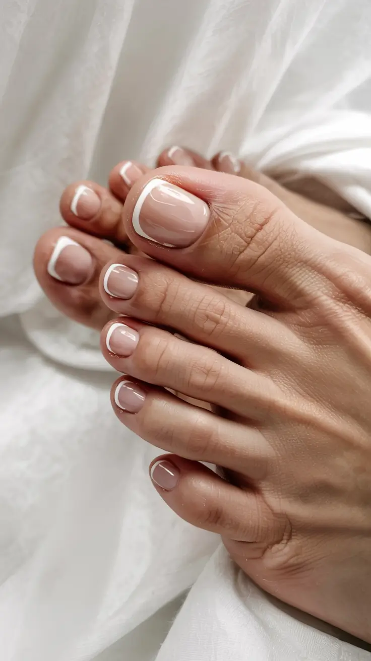 winter nails toes Classic Whisper: Soft Nude French Revival