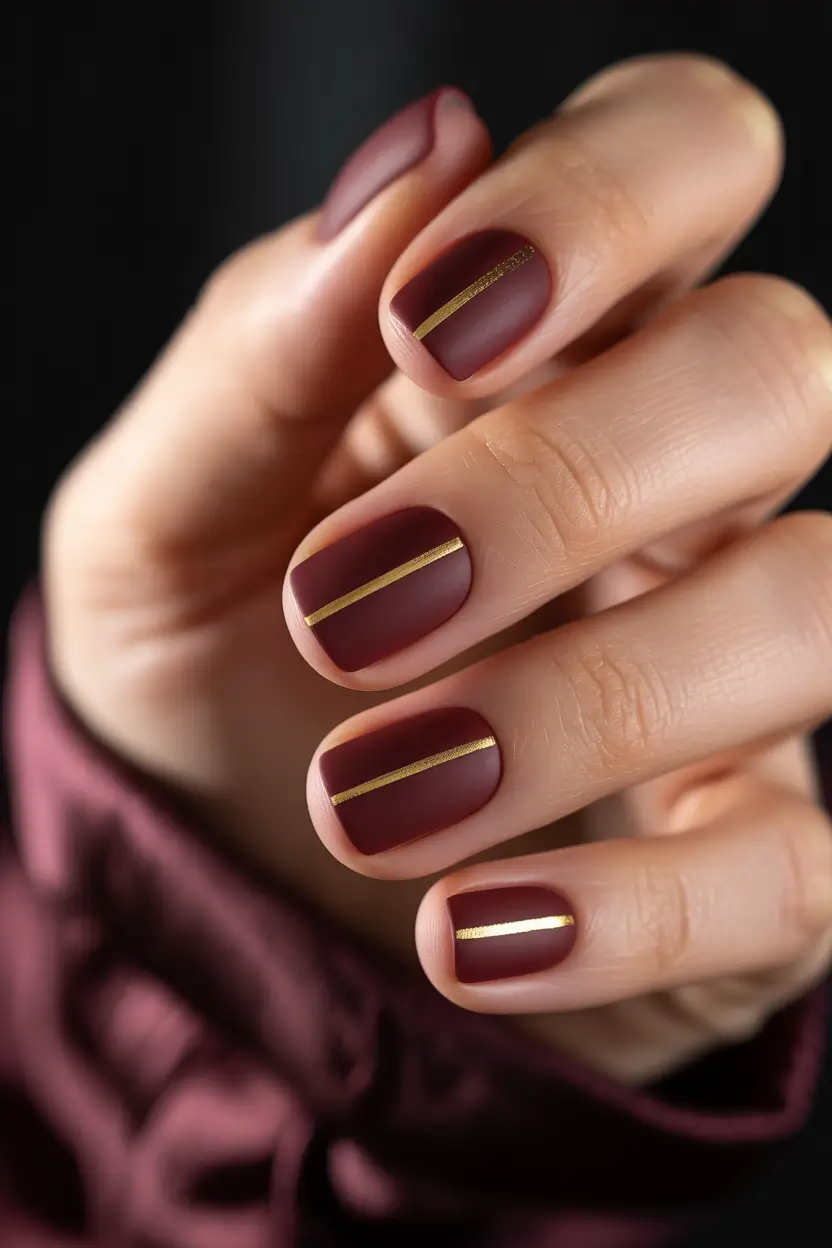 Trendy Winter Dip Nails 2025 2026 Velvet Burgundy with a Golden Touch