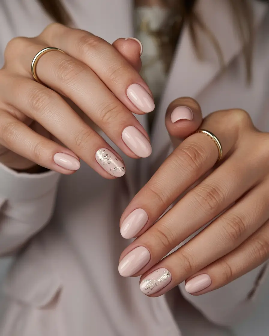 Trendy Winter Dip Nails 2025 2026 Soft Nude Elegance with Silver Leaf