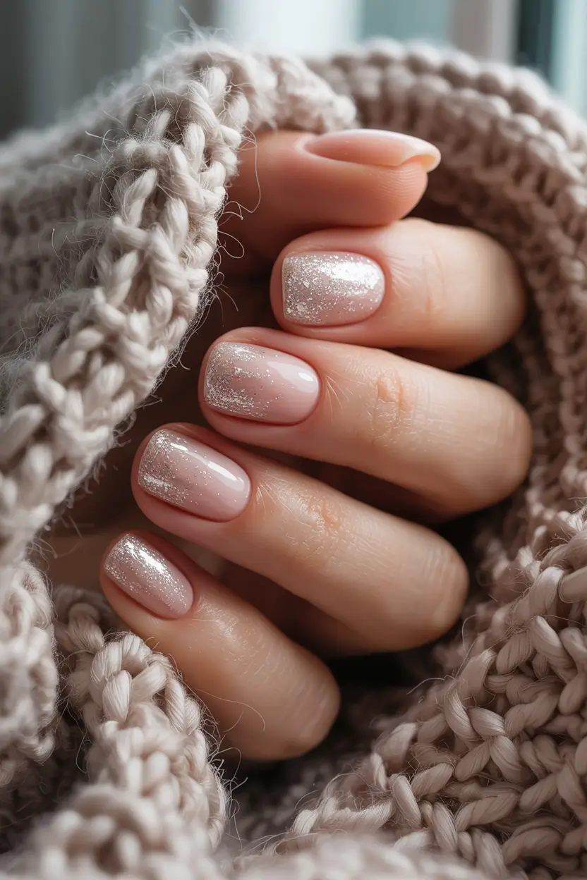 dip nail ideas short winter Snowy Knit Sparkle