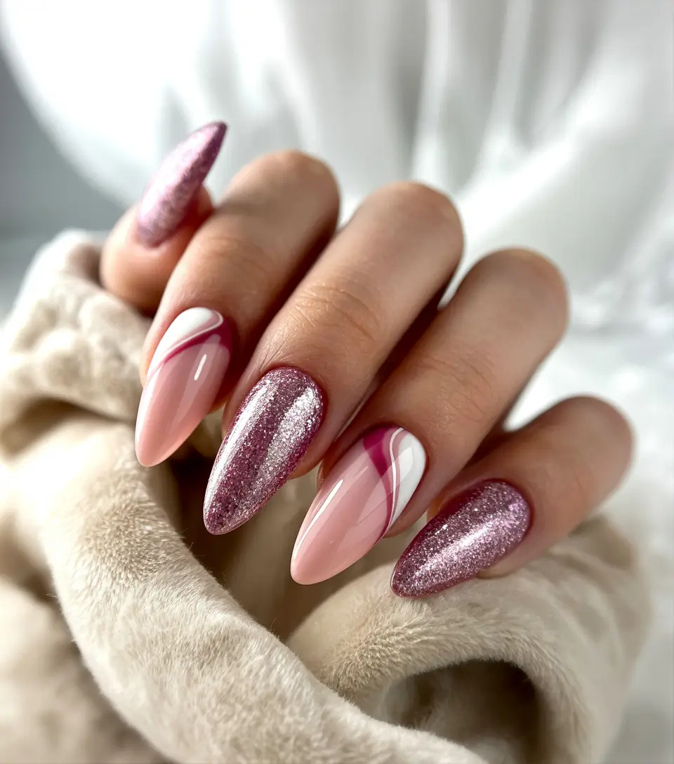 dip nail ideas winter 2025 Rose Frost Waves