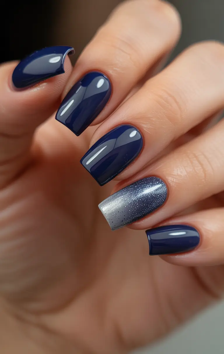 Trendy Winter Dip Nails 2025 2026 Midnight Blue Glamour