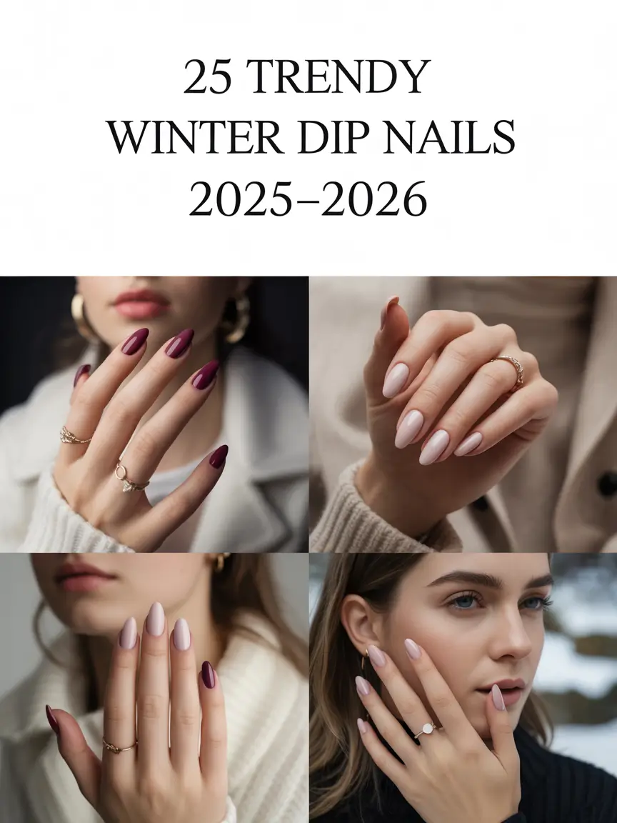 Trendy Winter Dip Nails 2025–2026: Elegant Almond and Short Nail Ideas for a Cozy, Stylish Season