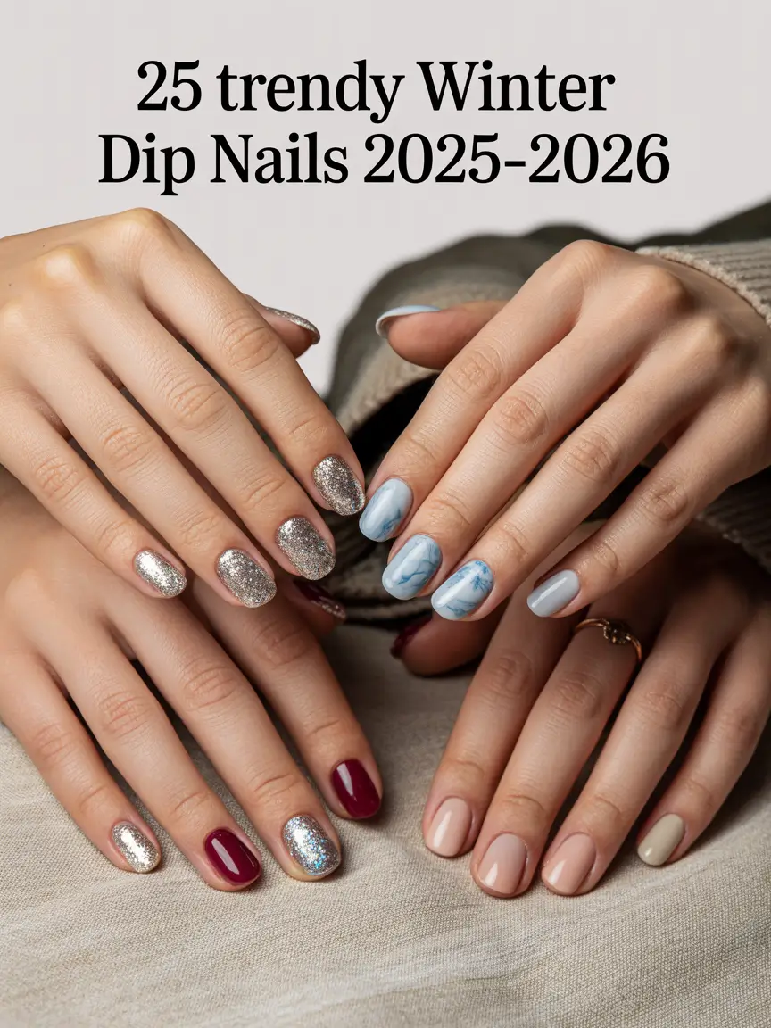 Trendy Winter Dip Nails 2025–2026: Elegant Almond and Short Nail Ideas for a Cozy, Stylish Season