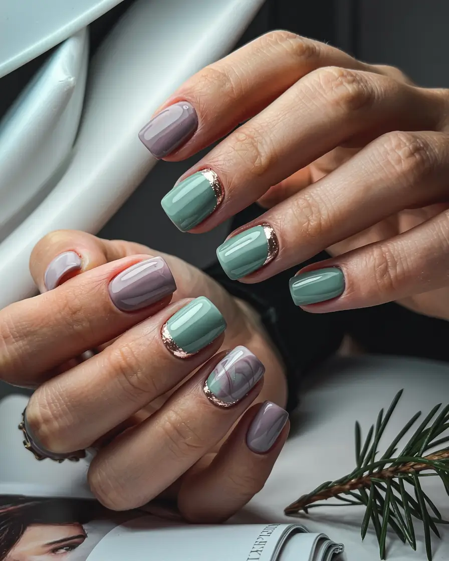winter nails designs Mint & Mauve Contrast