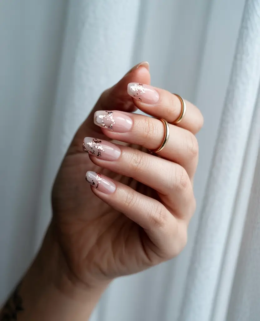 winter nails designs Rose Gold Foil Tips