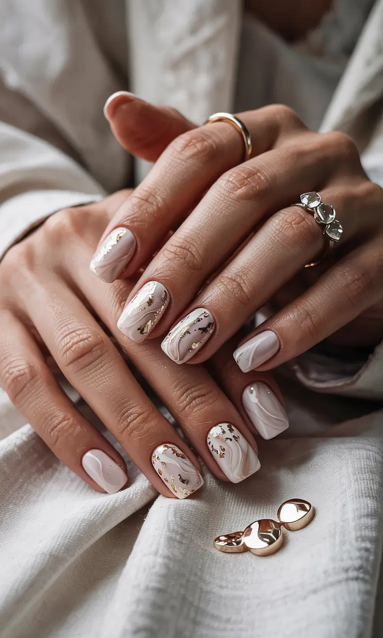 winter nails designs Marble & Metallic Veins