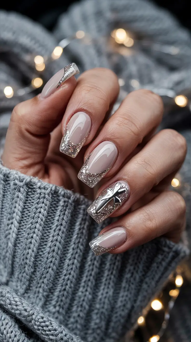 winter-nails-design-2025 Frosted Silver Glam