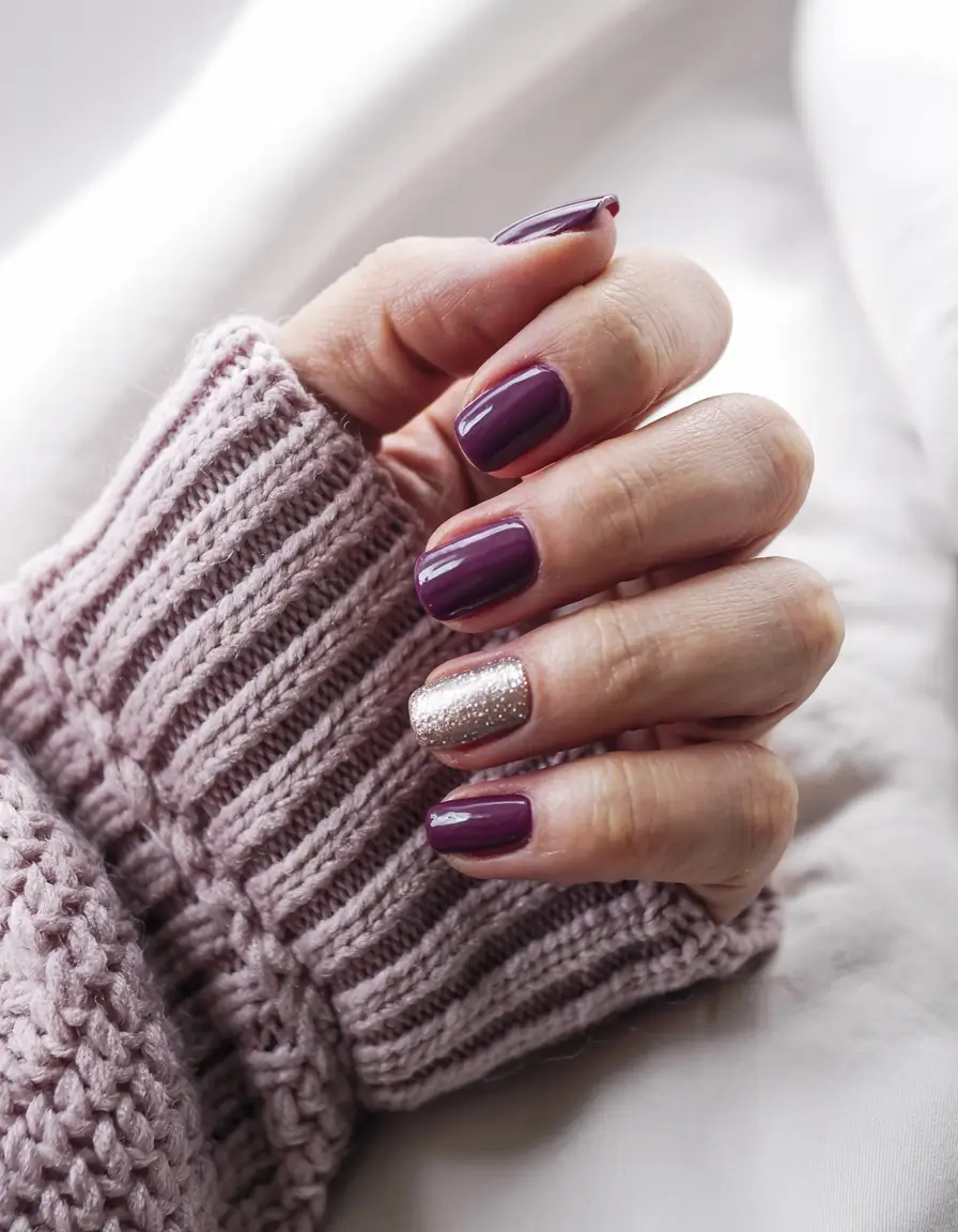 winter nails designs Mulberry & Glitter Accent