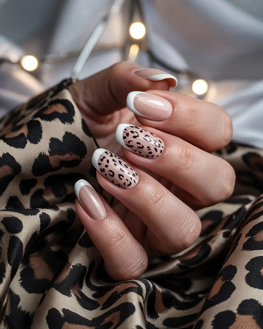 winter nails designs Leopard French Fusion