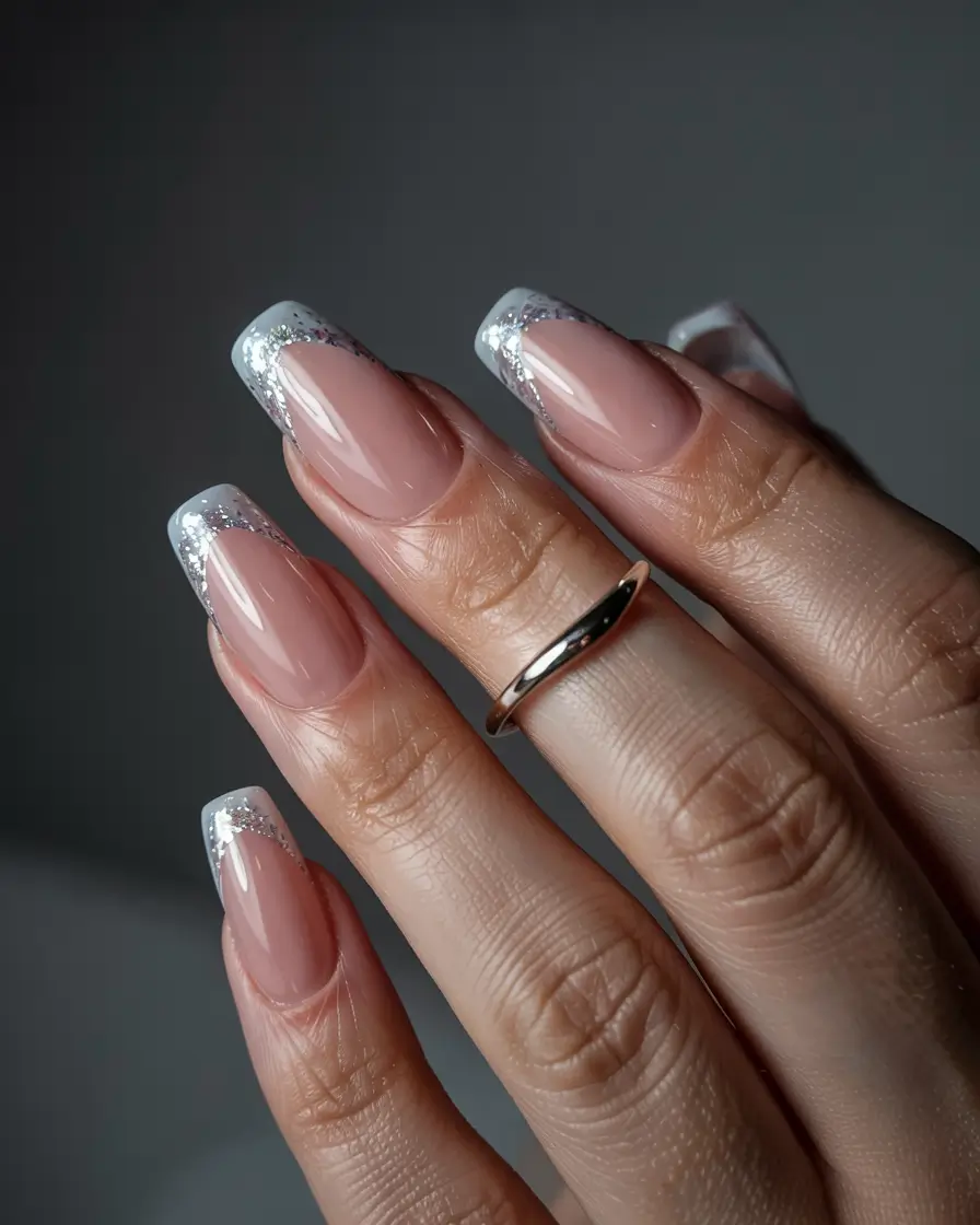 winter nails designs Snowflake Silver French