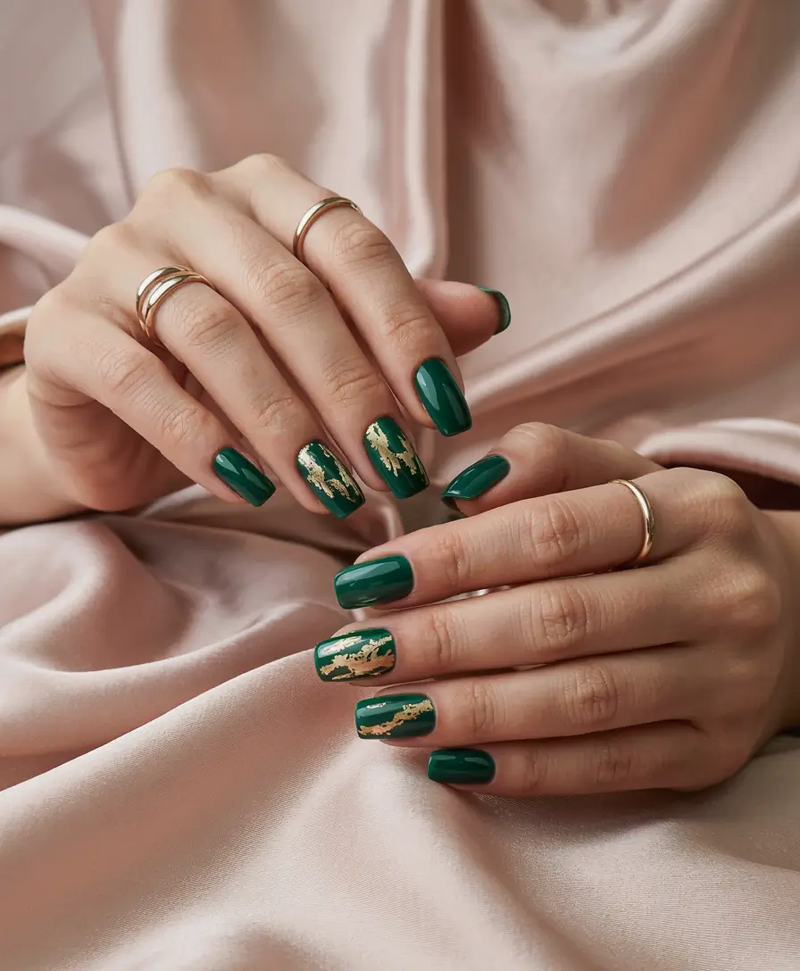winter nails designs Emerald & Gold Luxury