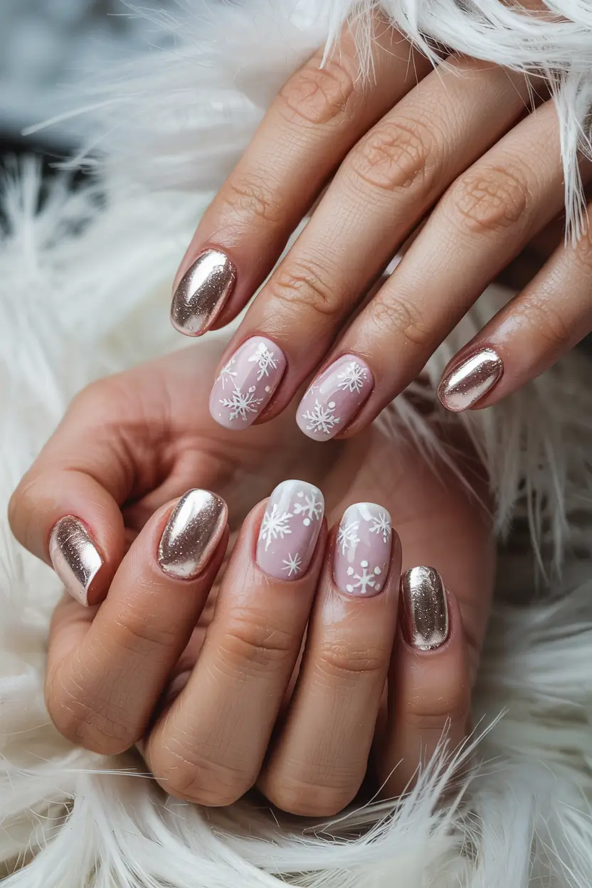winter nails ideas Rose Gold Frost