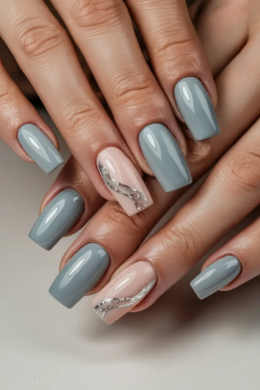 winter nails ideas Frosted Elegance in Misty Gray