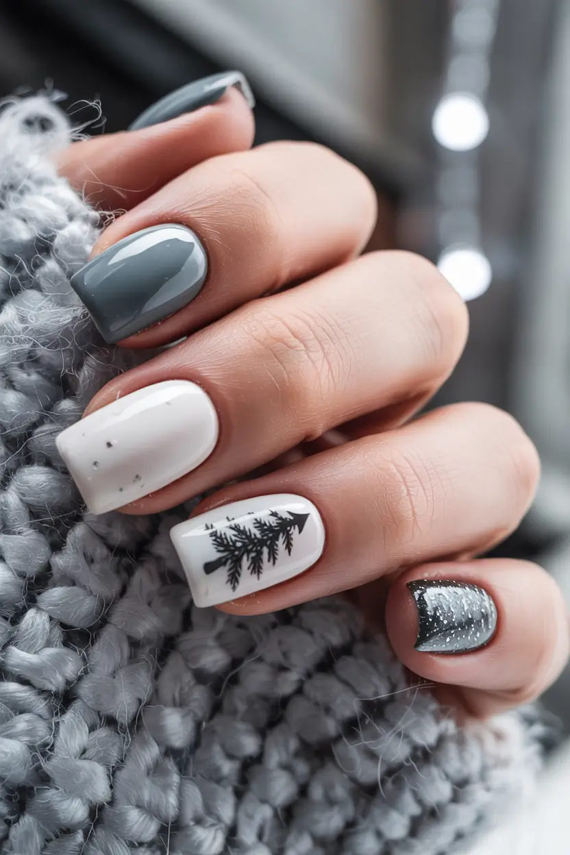 winter nails ideas Evergreen Dreams with Nordic Charm