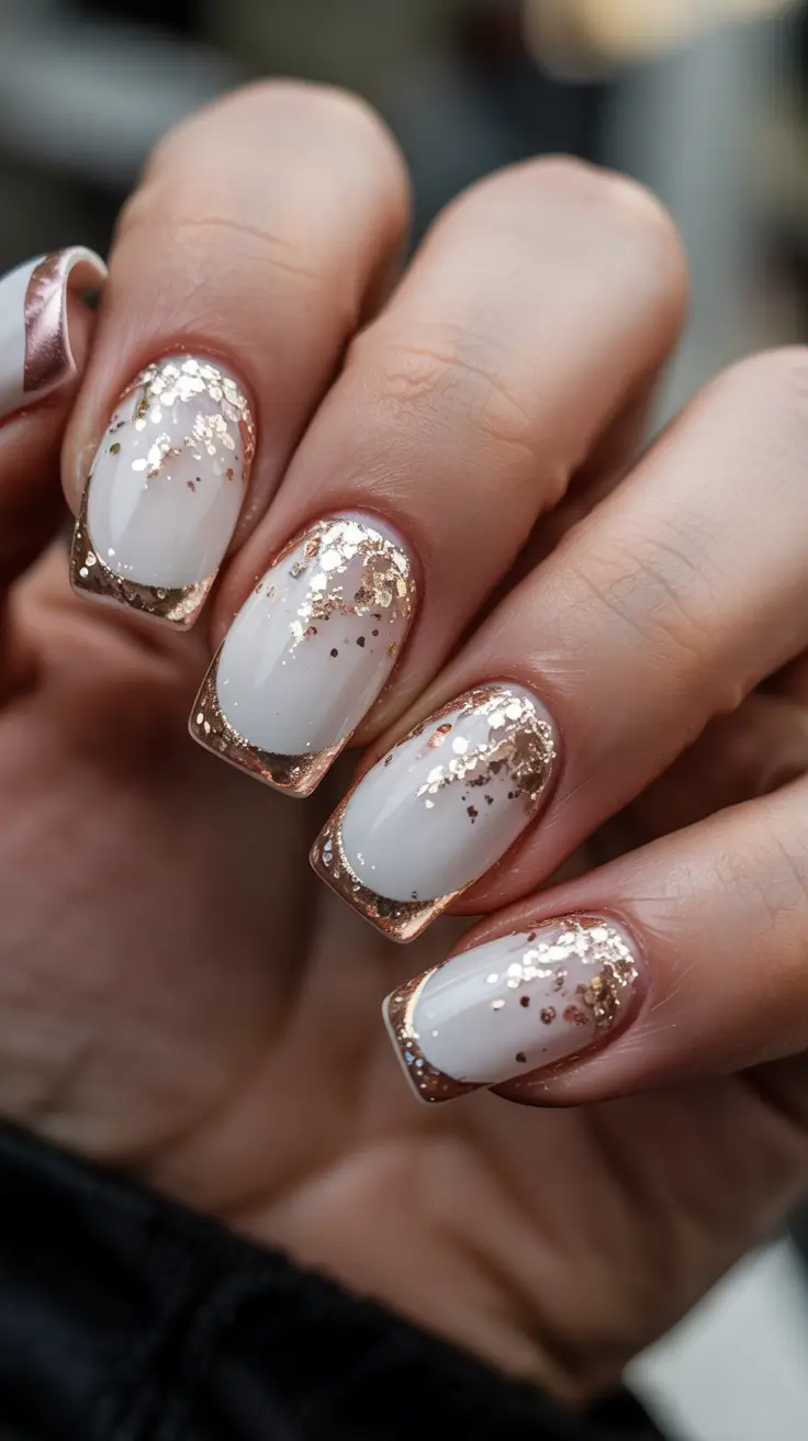 winter nails ideas Champagne Sparkle French