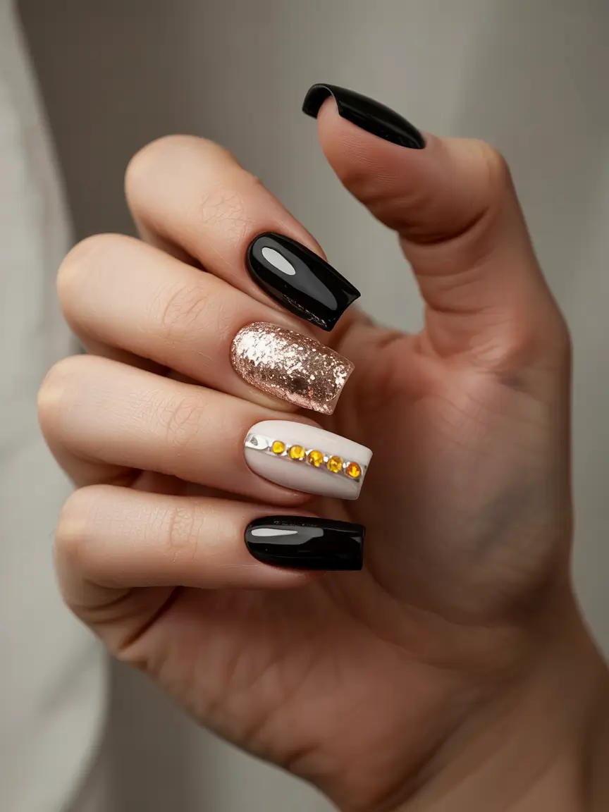 winter nails ideas Golden Noir Glam