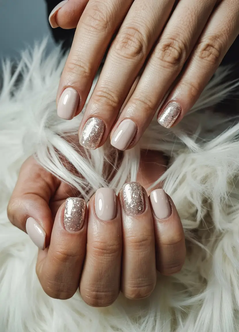 winter nails ideas Golden Nude Simplicity