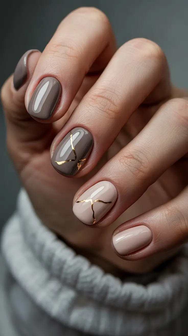 winter nails design Mocha Marble Elegance