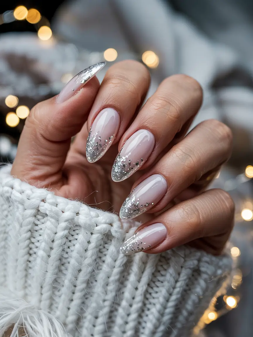 white christmas nails ideas 2025 Silver Frost French Tips