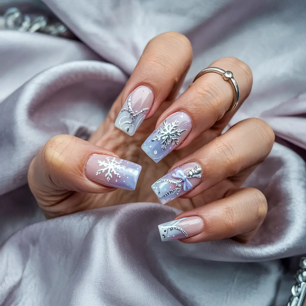 white christmas nails ideas 2025 Crystal Winter Fantasy