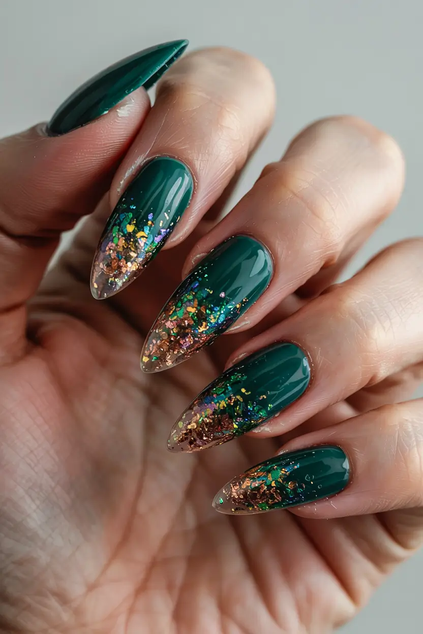 winter almond nails ideas 2025-2026 Emerald Frost Deep Green Glam