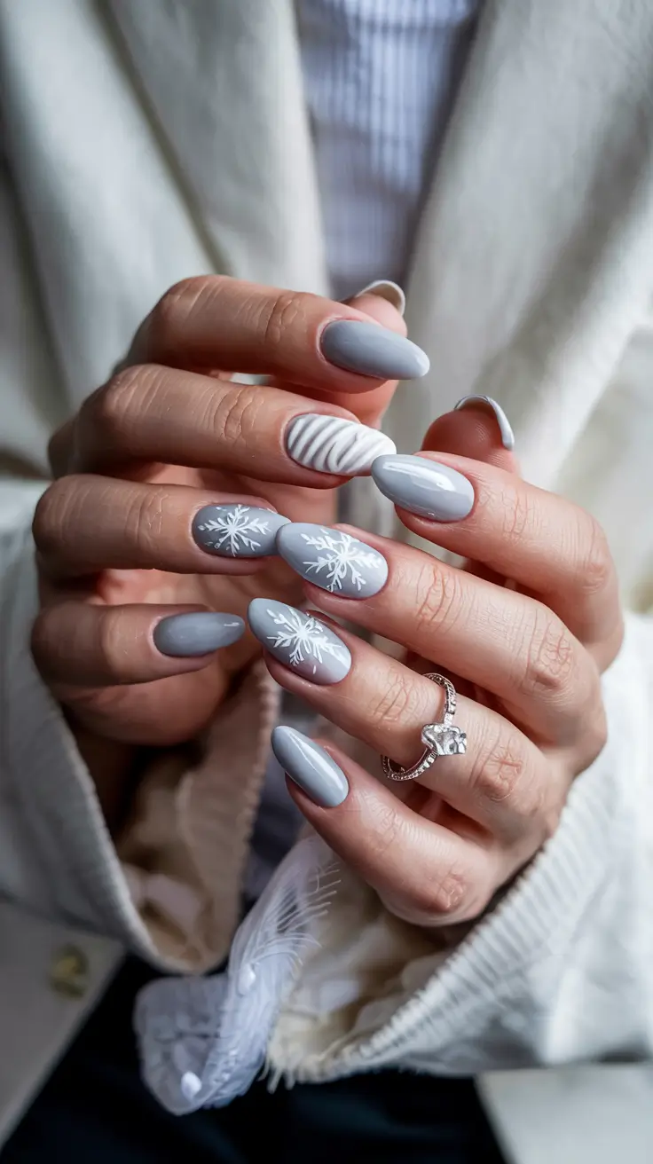winter almond nails ideas white Snowflake Serenity
