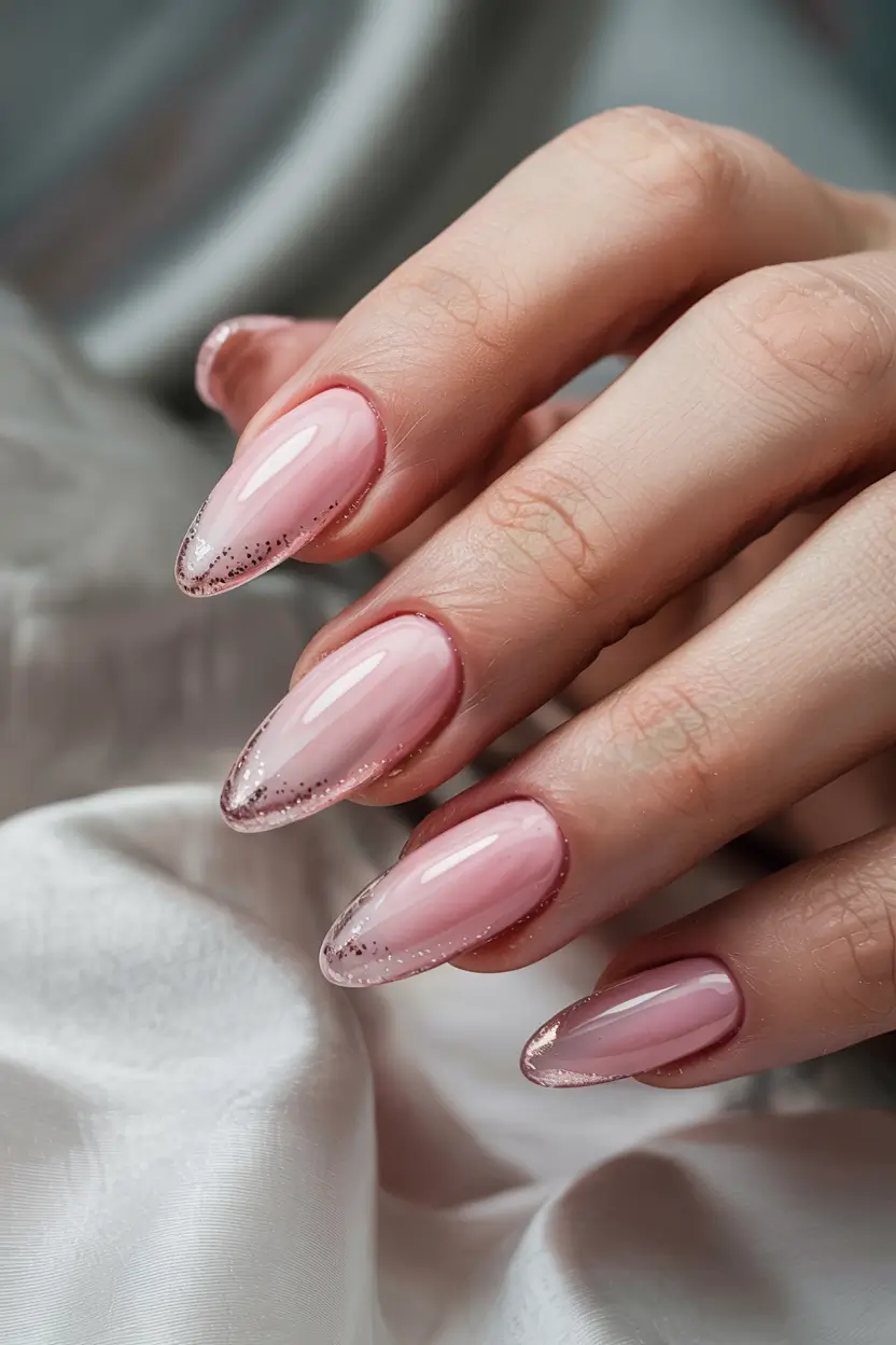winter almond nails ideas pink Soft Pink Frost