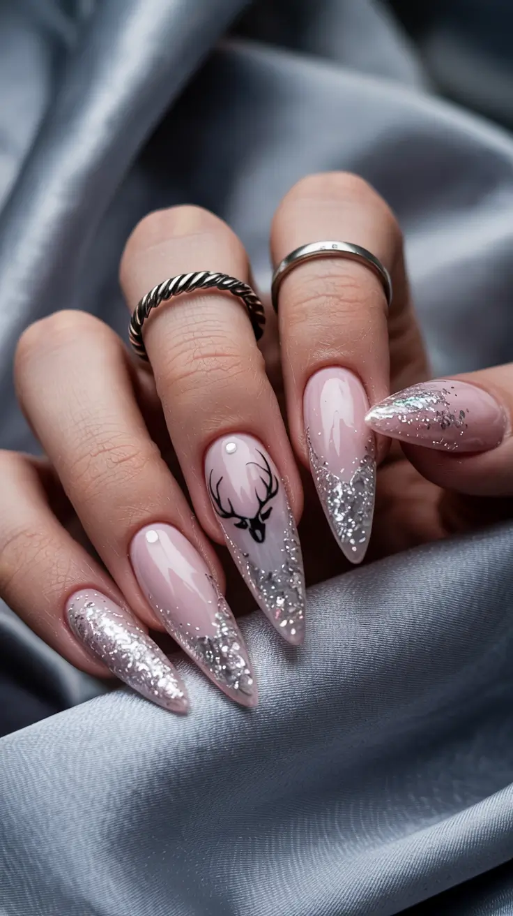 winter almond nails christmas Winter Reindeer Charm