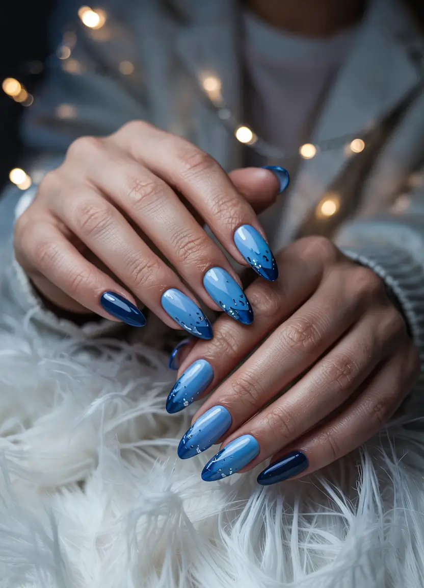 winter almond nails ideas 2025-2026 Frostbite Fade Two Tone Blue Gradient