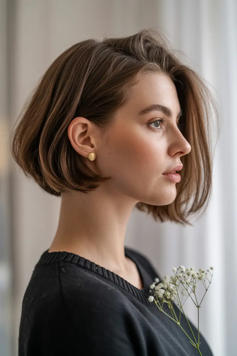 winter bob haircuts 2025 - 2026 Natural Brown Minimalist Bob