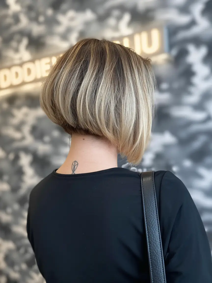 winter bob haircuts 2025 - 2026 Stacked Bob with Dimensional Blonde