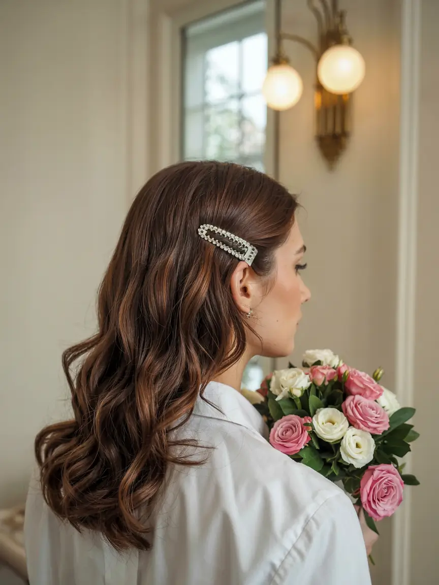 winter formal hairstyles Soft Waves with Pearl Accent