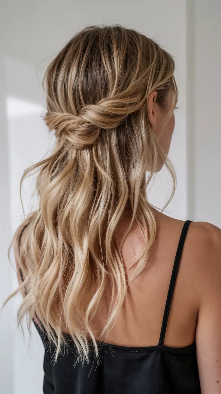 winter formal hairstyles Golden Twisted Half-Up Waves