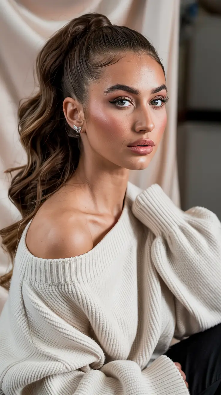 winter formal hairstyles High Voluminous Ponytail with Polished Waves