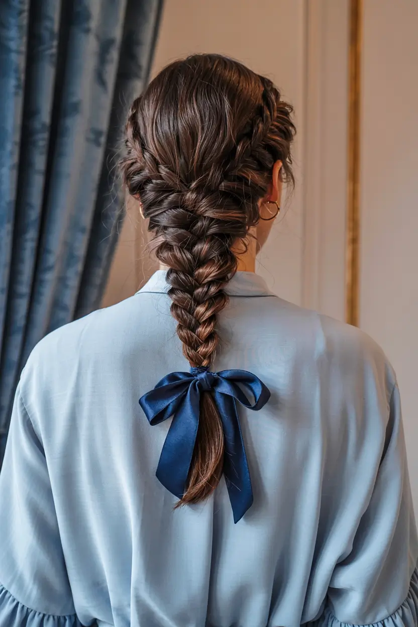 winter formal hairstyles Elegant Braided Cascade with Satin Ribbon