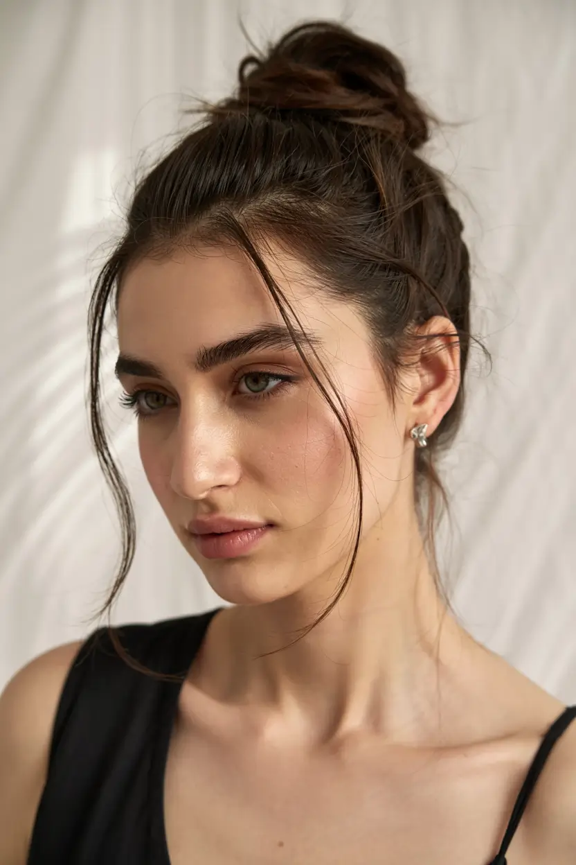 winter formal hairstyles Effortless Top Knot with Wispy Strands