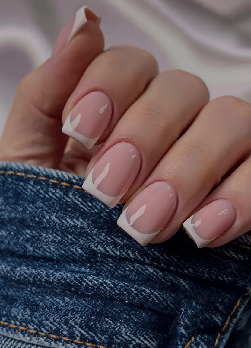 winter french tip nails square Soft Square French for Everyday Elegance