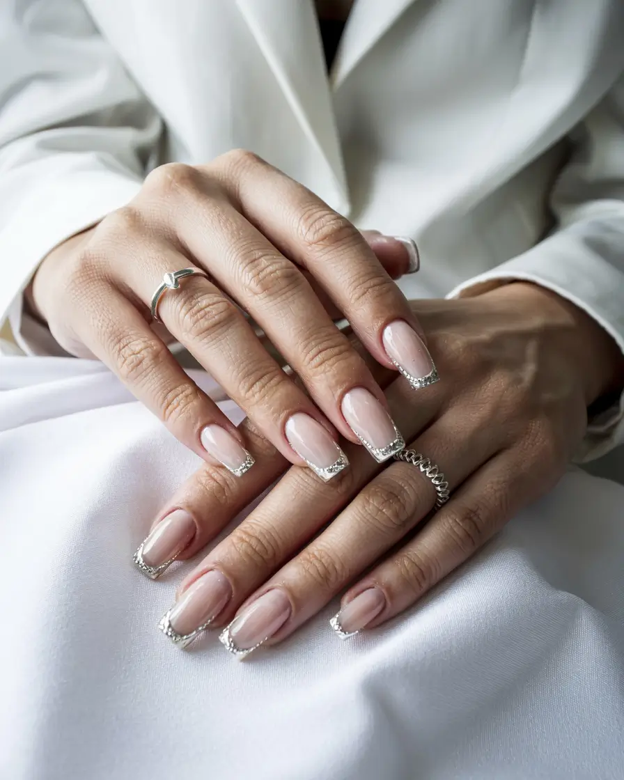 winter french tip nails square classy crystal edge