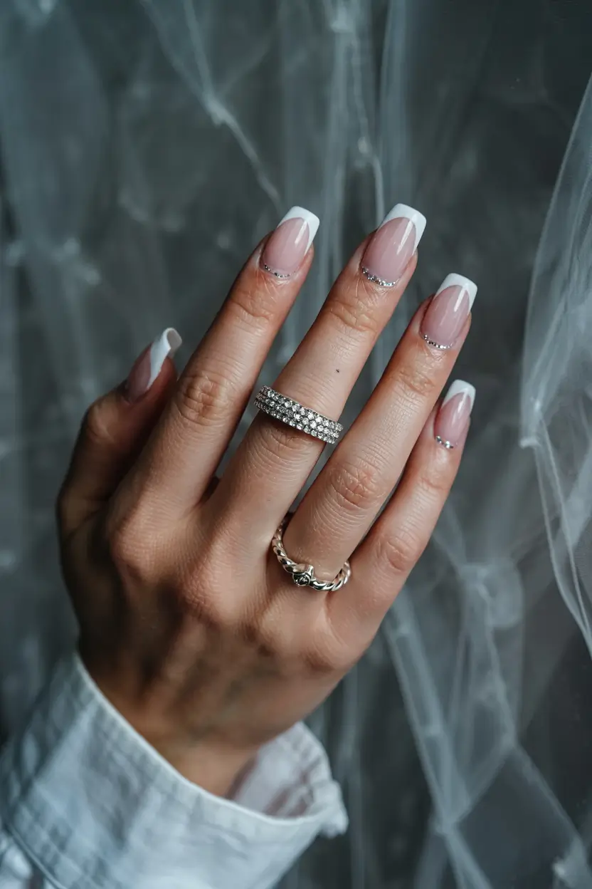 winter french tip nails square classy diamond glam