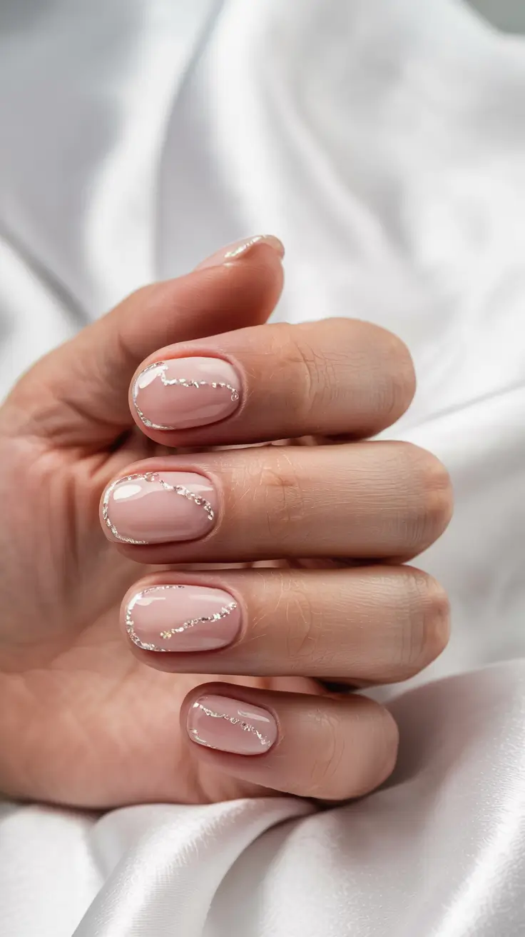 winter french tip nails short Minimal Sparkle Lines