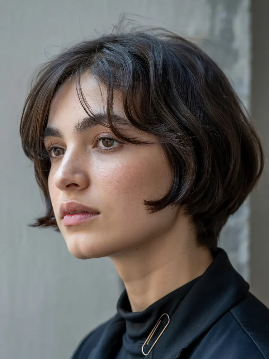 winter haircuts 2025 Modern French Bob with Airy Bangs