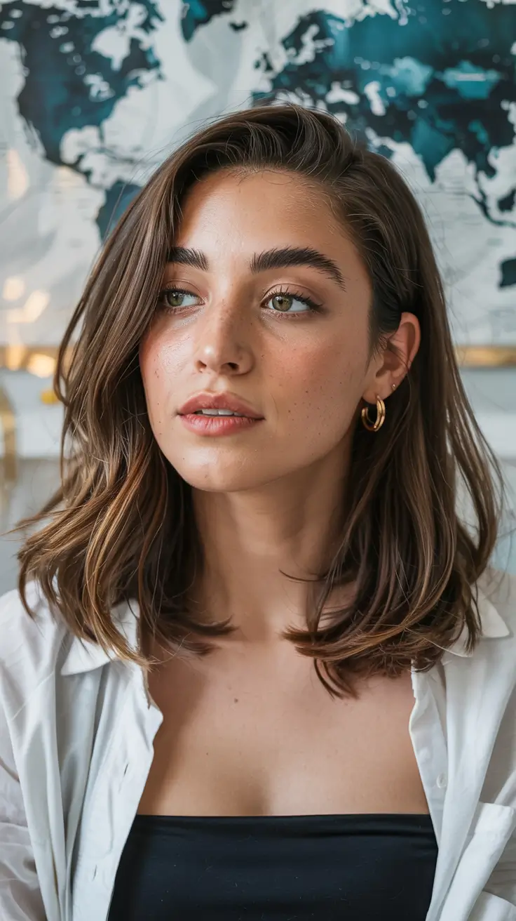 winter haircuts 2025 Side-Parted Medium Lob with Subtle Shine