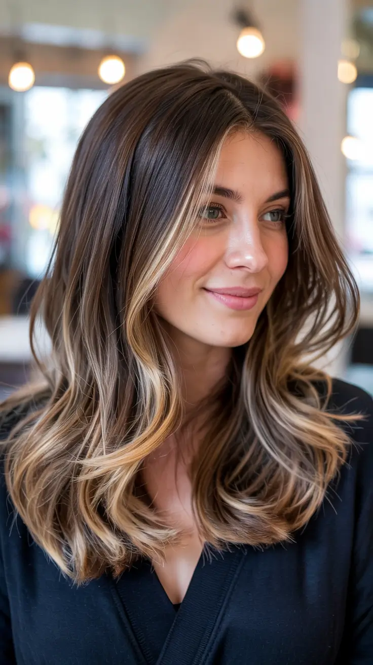 winter haircuts 2025 Dimensional Honey Bronde Layers
