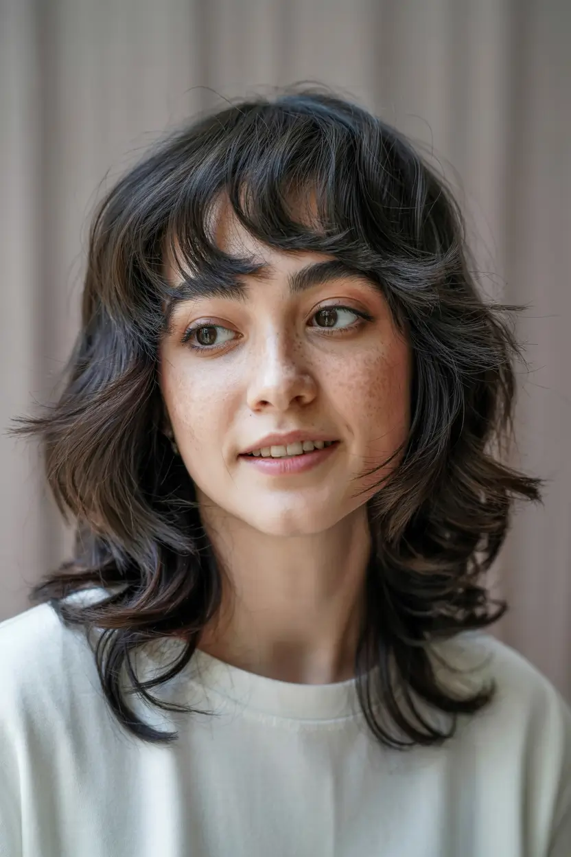 Winter Haircuts 2025-2026 Soft Shag with Modern Bangs