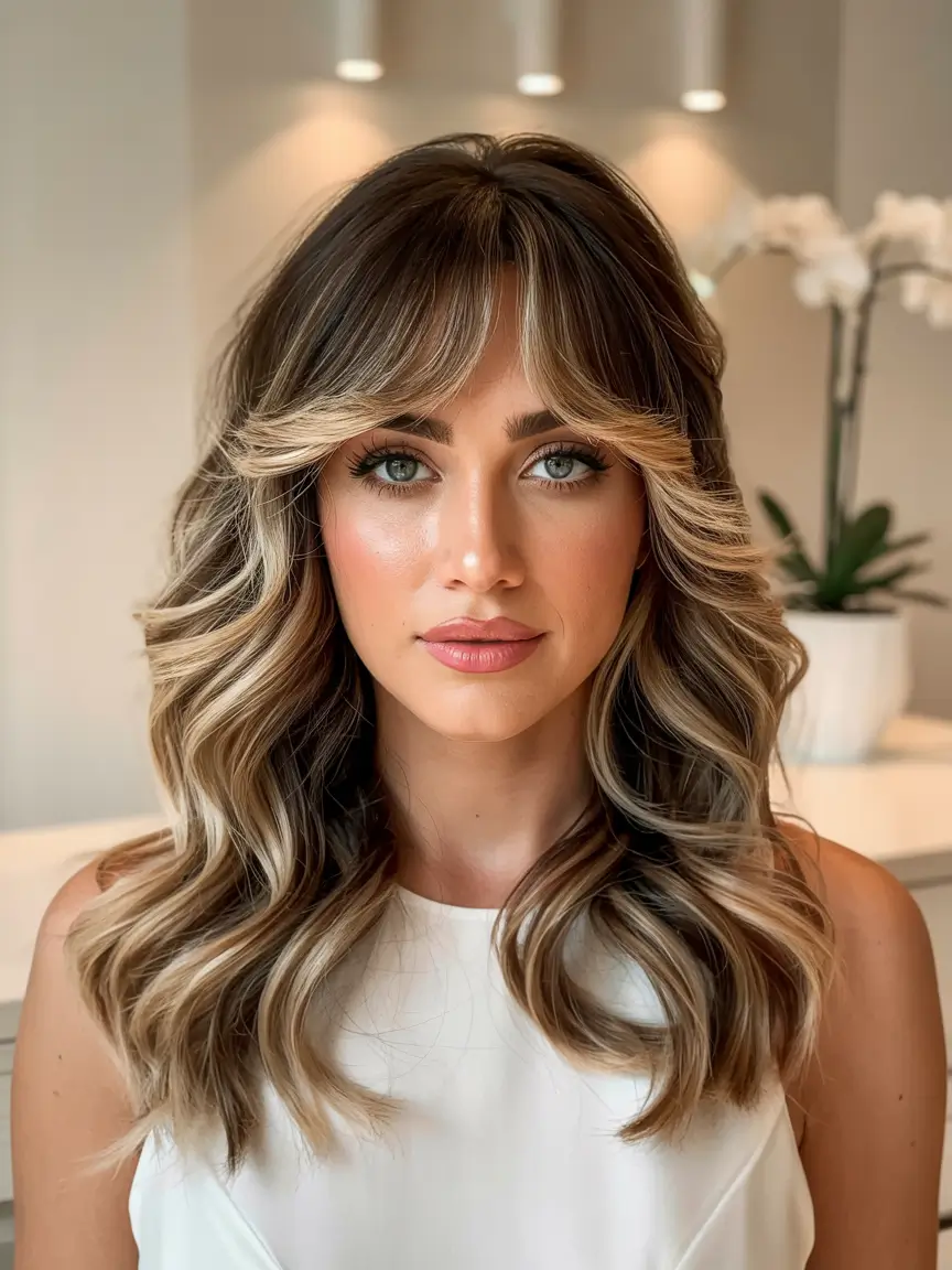 Winter Haircuts 2025-2026 Curtain Bangs and Soft Blonde Waves