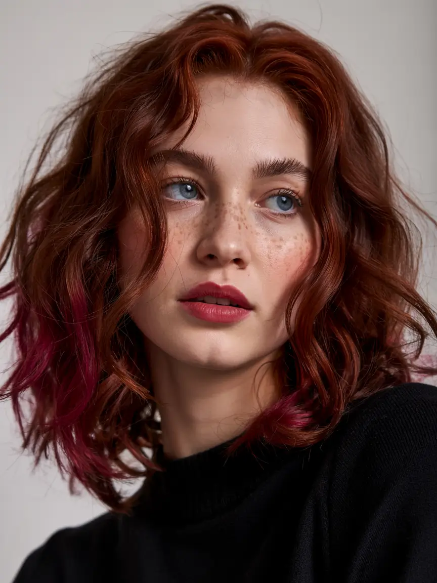 winter haircuts 2025 Coppery Bob with Burgundy Underton